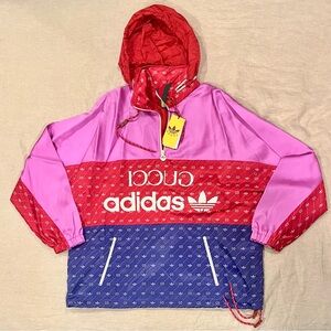 $3280 Gucci X Adidas GG Monogram Logo Windbreaker, Size 54, 691429